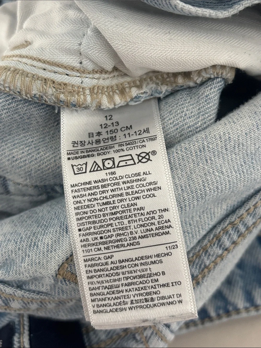 Kids GAP Y2K Acid Wash Light Blue Cotton Denim Wrap Skort Short/Skirt